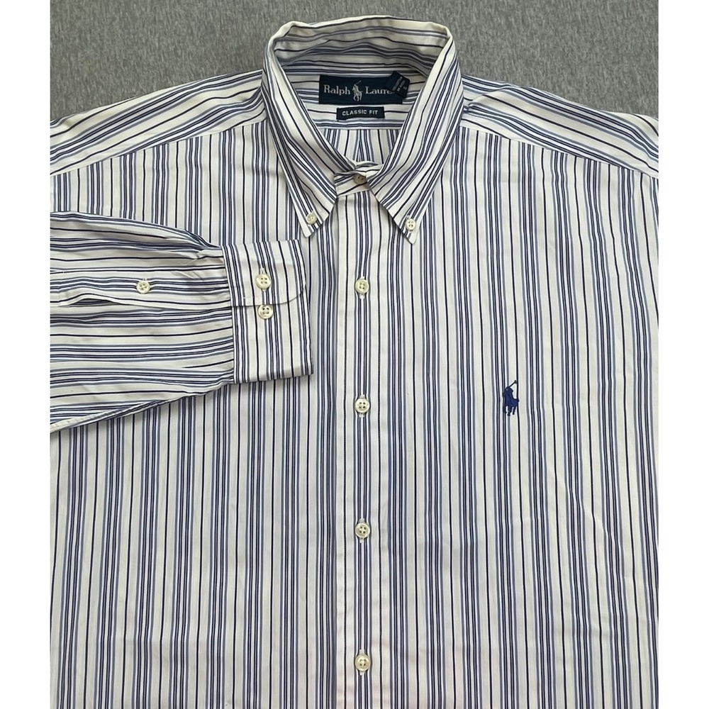 Ralph Lauren Shirt Mens Medium 100% Cotton Striped Button Down Classic Fit Pony